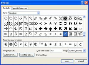 Enter the tick symbol character code