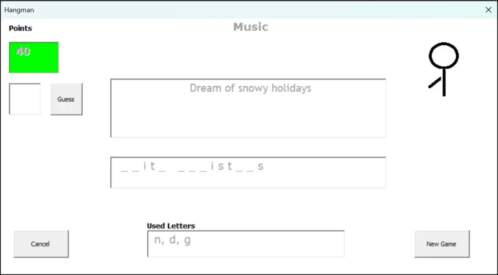 Hangman game in Excel