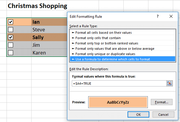 Excel Check Item In List