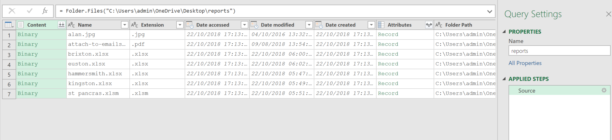 export list of files in a folder to excel