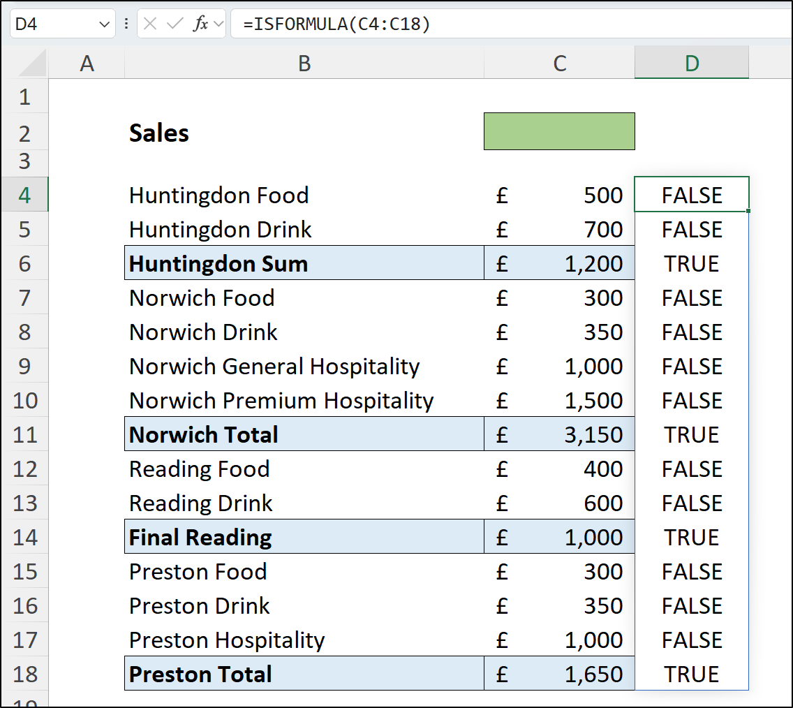 ISFORMULA function to identify formula cells