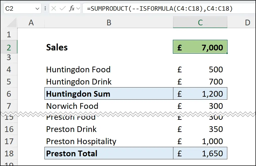 SUMPRODUCT function to sum formulas only in Excel