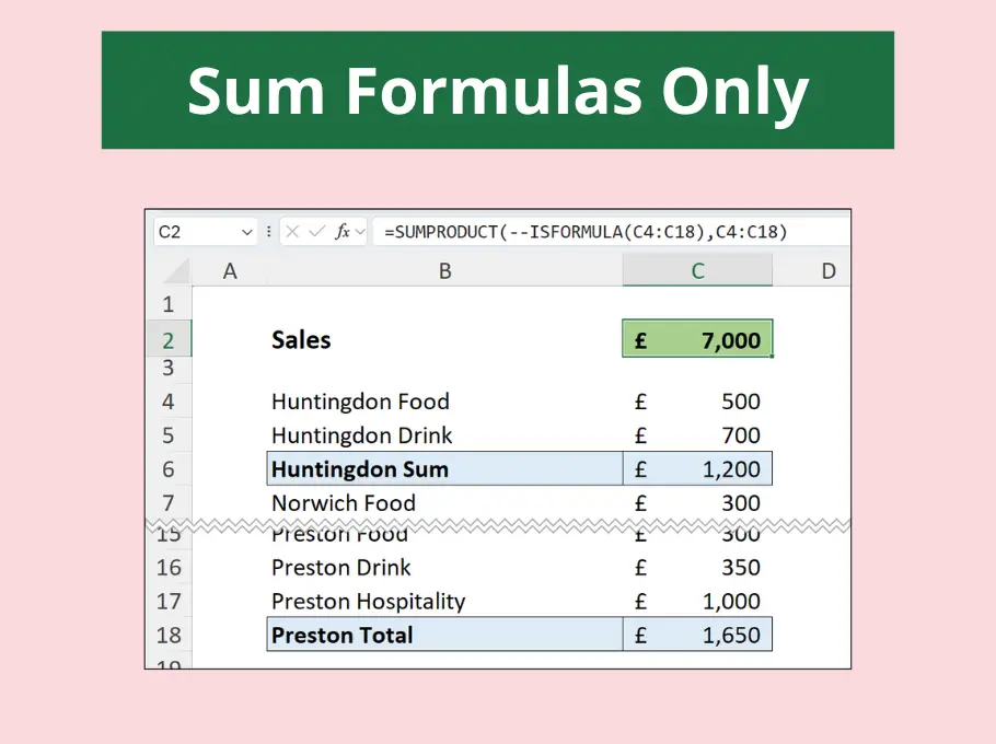 Sum formulas only in Excel