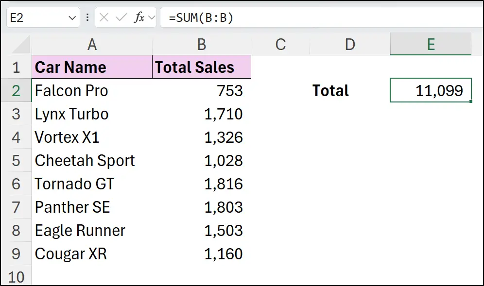 Sum an entire column of numbers