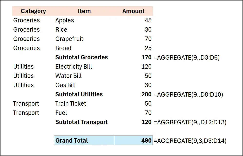 AGGREGATE formula ignoring nested AGGREGATE functions