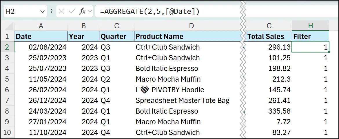 AGGREGATE function to flag visible rows